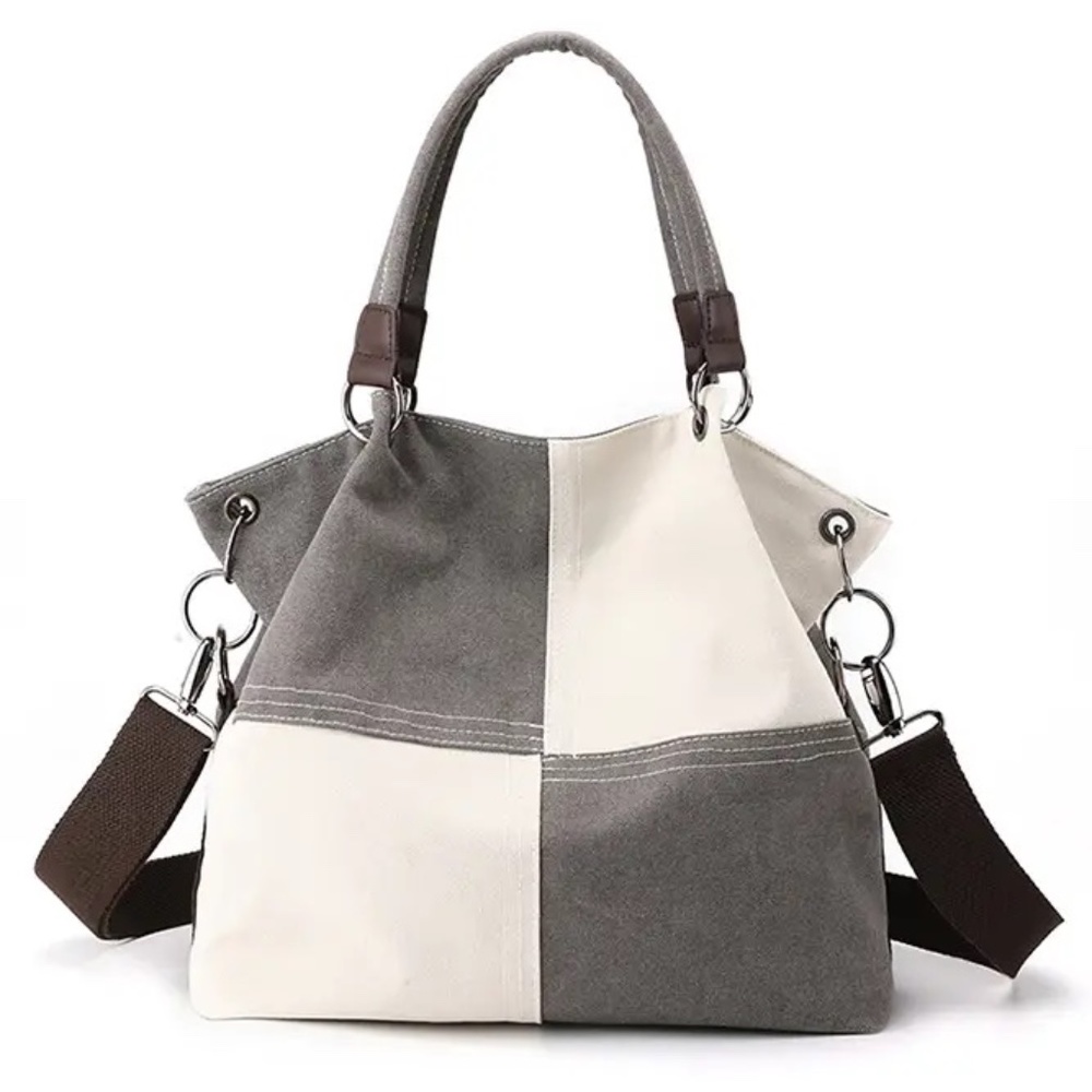 Colorblock Canvas Shoulder Bag zipper closure